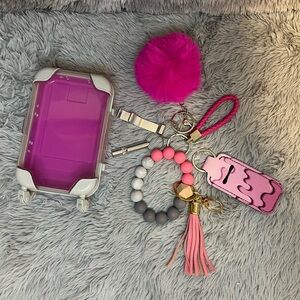 6pcs Pink Keychain Set with mini suitcase